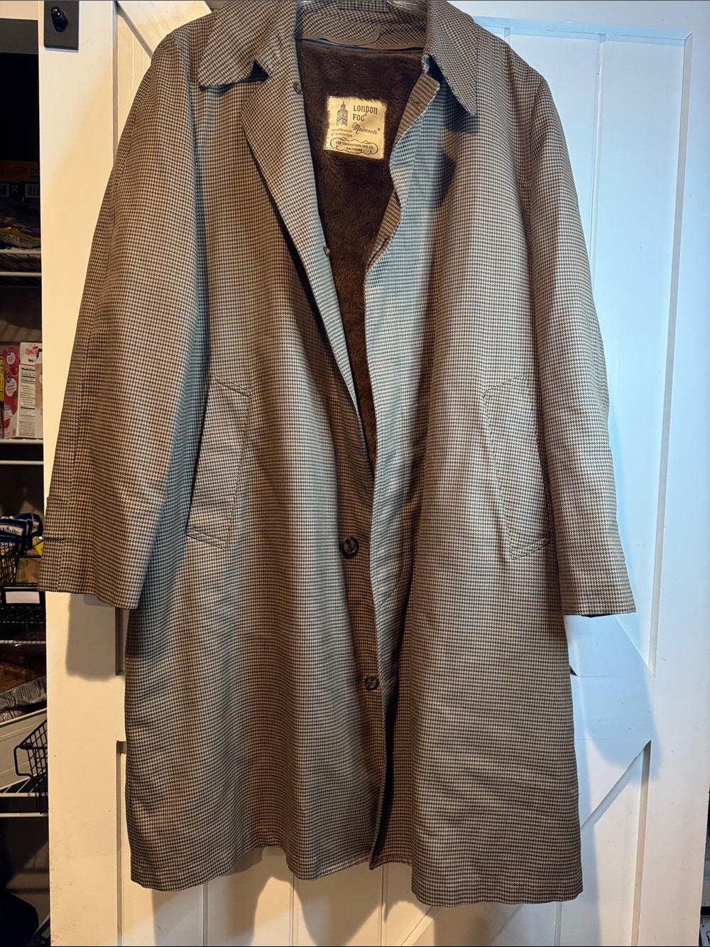 London Fog Tan Houndstooth Men's Trench Coat